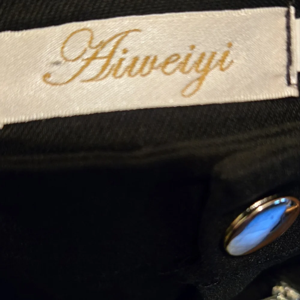 Aiweiyi Black Zipper Detail stretch Jeans szS - Picture 8 of 8